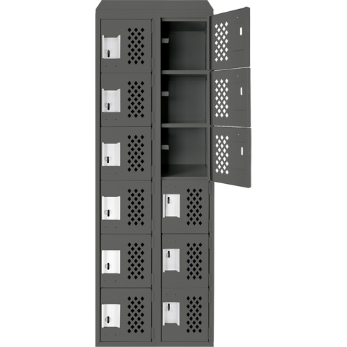 Assembled Lockerettes Clean Line Perforated Economy Lockers, 6 -tier, Bank of 2, 18" x 72" x 12", Steel Stor-it Systems