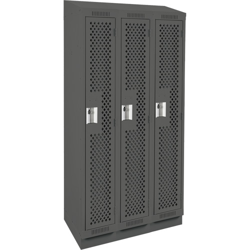 Clean Line Lockers, Bank of 3, 36" x 12" x 82", Steel, Charcoal, Rivet (Assembled), Perforated Stor-it Systems