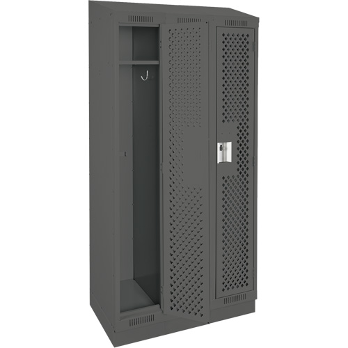 Clean Line Lockers, Bank of 3, 36" x 12" x 82", Steel, Charcoal, Rivet (Assembled), Perforated Stor-it Systems