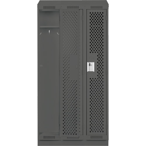 Clean Line Lockers, Bank of 3, 36" x 12" x 82", Steel, Charcoal, Rivet (Assembled), Perforated Stor-it Systems