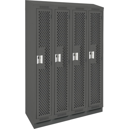 Clean Line Lockers, Bank of 4, 48" x 12" x 82", Steel, Charcoal, Rivet (Assembled), Perforated Stor-it Systems