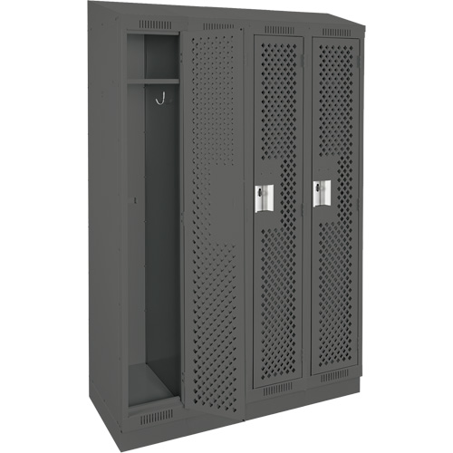 Clean Line Lockers, Bank of 4, 48" x 12" x 82", Steel, Charcoal, Rivet (Assembled), Perforated Stor-it Systems