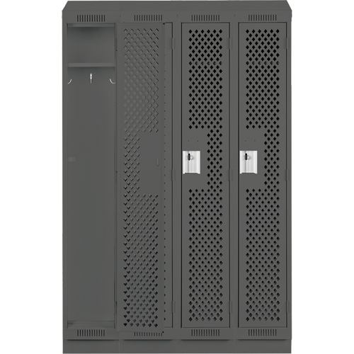 Clean Line Lockers, Bank of 4, 48" x 12" x 82", Steel, Charcoal, Rivet (Assembled), Perforated Stor-it Systems
