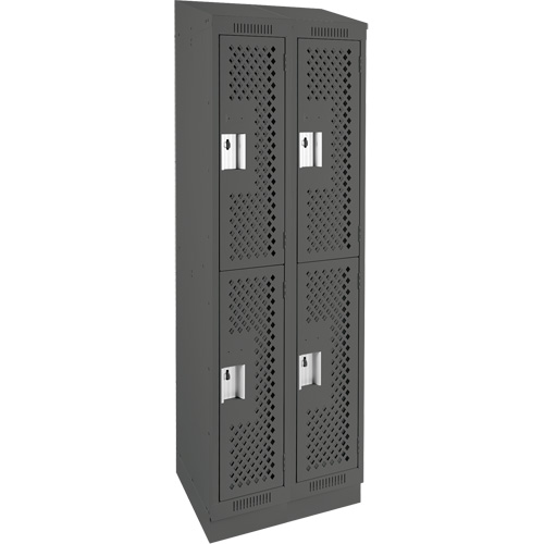 Clean Line Lockers, 2 -tier, Bank of 2, 24" x 12" x 82", Steel, Charcoal, Rivet (Assembled), Perforated Stor-it Systems