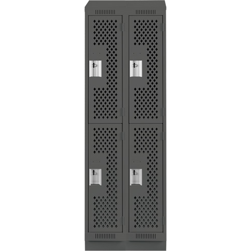 Clean Line Lockers, 2 -tier, Bank of 2, 24" x 12" x 82", Steel, Charcoal, Rivet (Assembled), Perforated Stor-it Systems