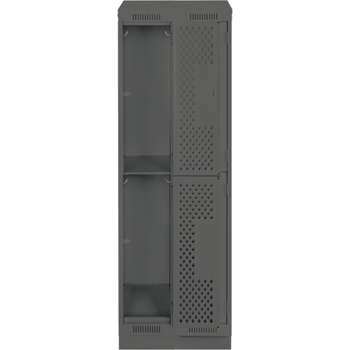 Clean Line Lockers, 2 -tier, Bank of 2, 24" x 12" x 82", Steel, Charcoal, Rivet (Assembled), Perforated Stor-it Systems