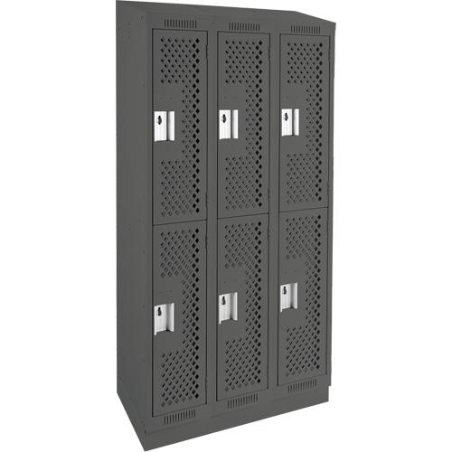 Clean Line Lockers, 2 -tier, Bank of 3, 36" x 12" x 82", Steel, Charcoal, Rivet (Assembled), Perforated Stor-it Systems