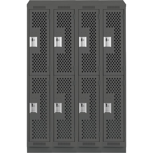 Clean Line Lockers, 2 -tier, Bank of 4, 48" x 12" x 82", Steel, Charcoal, Rivet (Assembled), Perforated Stor-it Systems