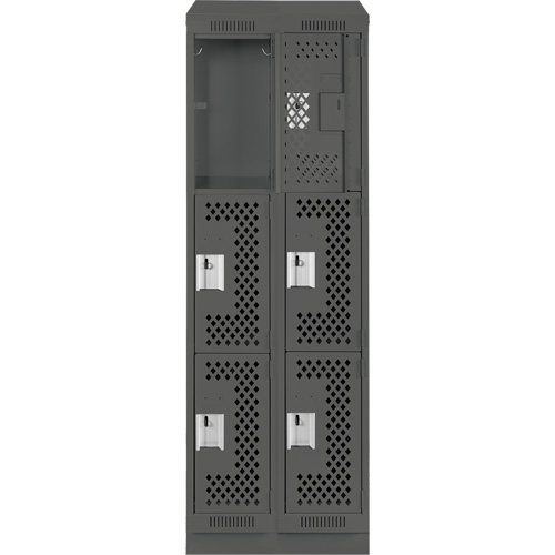Casiers Clean Line, 3 niveaux, Bloc de 2, 24" x 15" x 82", Acier, Charbon, Rivet (assembl&eacute;), Perfor&eacute; Stor-it Systems