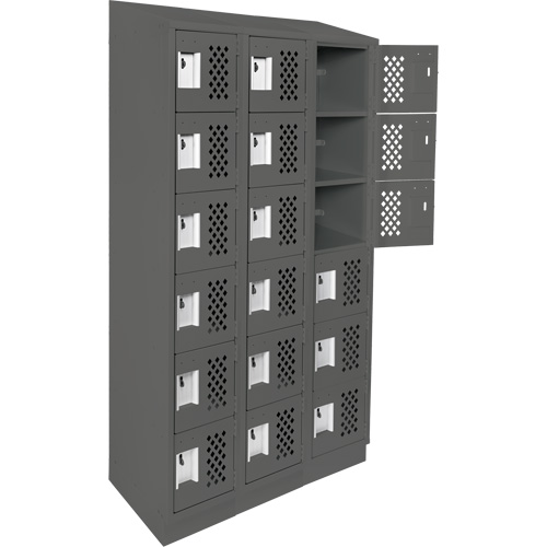 Assembled Lockerettes Clean Line Perforated Economy Lockers, 6 -tier, Bank of 3, 18" x 72" x 12", Steel Stor-it Systems
