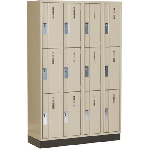 Concorde Heavy-Duty Lockers, 3 -tier, Bank of 4, 48" x 18" x 76", Steel, Beige, Welded (Assembled) Stor-it Systems