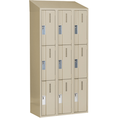 Concorde Heavy-Duty Lockers, 3 -tier, Bank of 3, 36" x 18" x 78", Steel, Beige, Welded (Assembled) Stor-it Systems