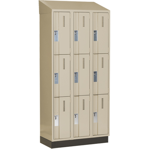 Concorde Heavy-Duty Lockers, 3 -tier, Bank of 3, 36" x 18" x 82", Steel, Beige, Welded (Assembled) Stor-it Systems