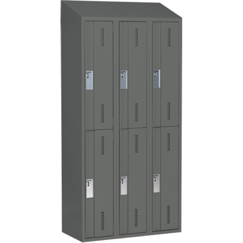 Concorde Heavy-Duty Lockers, 2 -tier, Bank of 3, 36" x 18" x 78", Steel, Charcoal, Welded (Assembled) Stor-it Systems