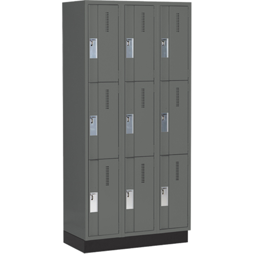 Concorde Heavy-Duty Lockers, 3 -tier, Bank of 3, 36" x 18" x 76", Steel, Charcoal, Welded (Assembled) Stor-it Systems