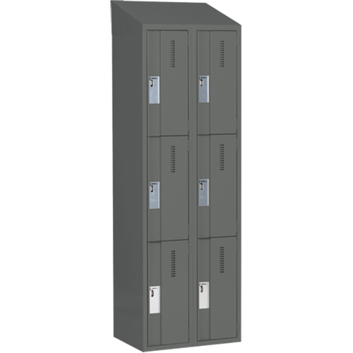 Concorde Heavy-Duty Lockers, 3 -tier, Bank of 2, 24" x 18" x 78", Steel, Charcoal, Welded (Assembled) Stor-it Systems