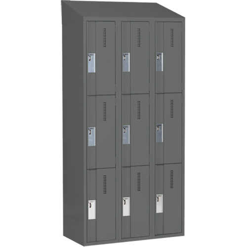 Concorde Heavy-Duty Lockers, 3 -tier, Bank of 3, 36" x 18" x 78", Steel, Charcoal, Welded (Assembled) Stor-it Systems