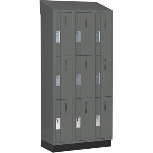Concorde Heavy-Duty Lockers, 3 -tier, Bank of 3, 36" x 18" x 82", Steel, Charcoal, Welded (Assembled) Stor-it Systems