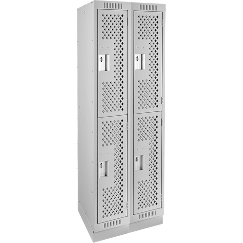 Clean Line Lockers, 2 -tier, Bank of 2, 24" x 15" x 76", Steel, Grey, Rivet (Assembled), Perforated Stor-it Systems