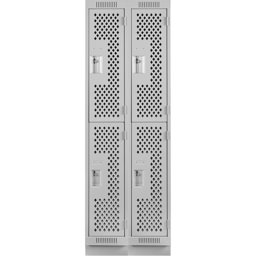 Clean Line Lockers, 2 -tier, Bank of 2, 24" x 15" x 76", Steel, Grey, Rivet (Assembled), Perforated Stor-it Systems