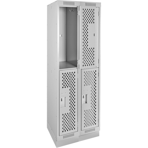 Clean Line Lockers, 2 -tier, Bank of 2, 24" x 15" x 76", Steel, Grey, Rivet (Assembled), Perforated Stor-it Systems
