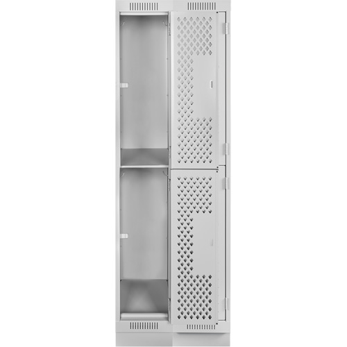 Clean Line Lockers, 2 -tier, Bank of 2, 24" x 15" x 76", Steel, Grey, Rivet (Assembled), Perforated Stor-it Systems
