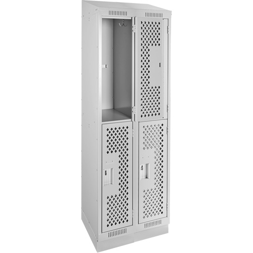 Clean Line Lockers, 2 -tier, Bank of 2, 24" x 12" x 82", Steel, Grey, Rivet (Assembled), Perforated Stor-it Systems