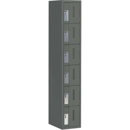 Concorde Heavy-Duty Lockers, 6 -tier, 12" x 18" x 72", Steel, Charcoal, Welded (Assembled) Stor-it Systems