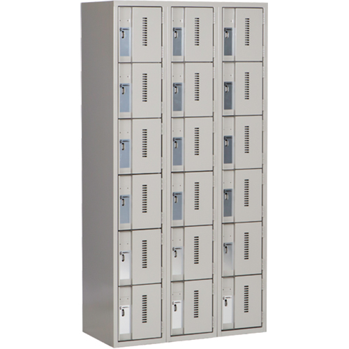 Concorde Heavy-Duty Lockers, 6 -tier, Bank of 3, 36" x 18" x 72", Steel, Grey, Welded (Assembled) Stor-it Systems