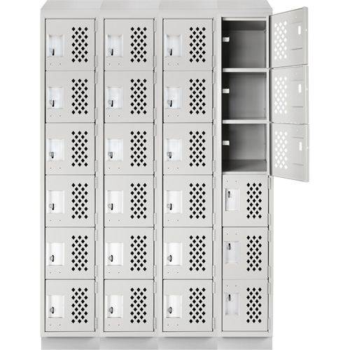 Assembled Clean Line Perforated Economy Lockers, 6 -tier, Bank of 4, 18" x 72" x 12", Steel Stor-it Systems