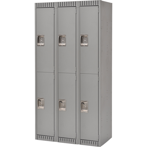 Lockers, 2 -tier, Bank of 3, 36" x 18" x 72", Steel, Grey, Rivet (Assembled) Stor-it Systems