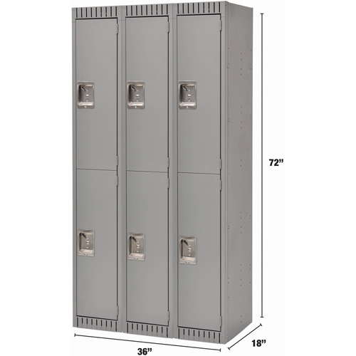 Lockers, 2 -tier, Bank of 3, 36" x 18" x 72", Steel, Grey, Rivet (Assembled) Stor-it Systems
