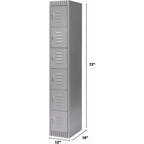 Lockers, 6 -tier, 12" x 18" x 72", Steel, Grey, Knocked Down Stor-it Systems