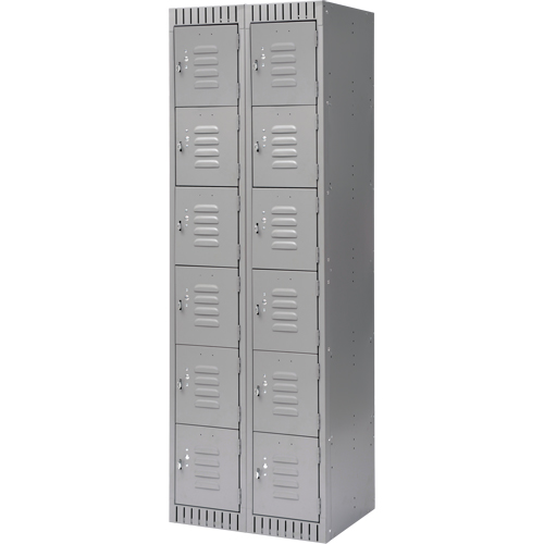 Lockers, 6 -tier, Bank of 2, 24" x 18" x 72", Steel, Grey, Knocked Down Stor-it Systems