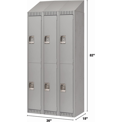 Lockers, 2 -tier, Bank of 3, 36" x 18" x 82", Steel, Grey, Knocked Down Stor-it Systems