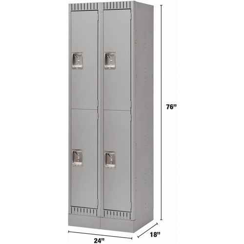 Lockers, 2 -tier, Bank of 2, 24" x 18" x 76", Steel, Grey, Knocked Down Stor-it Systems