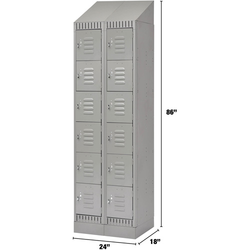 Lockers, 6 -tier, Bank of 2, 24" x 18" x 86", Steel, Grey, Knocked Down Stor-it Systems
