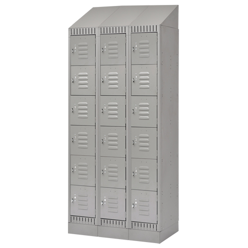 Lockers, 6 -tier, Bank of 3, 36" x 18" x 86", Steel, Grey, Knocked Down Stor-it Systems