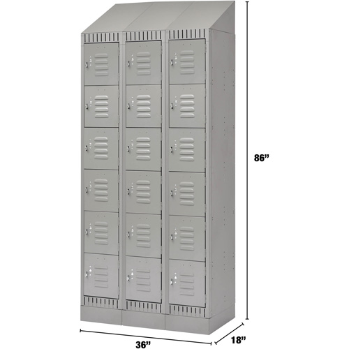 Lockers, 6 -tier, Bank of 3, 36" x 18" x 86", Steel, Grey, Knocked Down Stor-it Systems