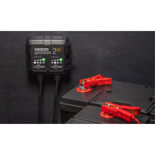 Genius&reg; 2X2 2-Bank, 4-Amp Battery Charger Stor-it Systems
