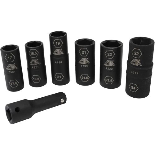 Jeu de demi-douilles r&eacute;versibles m&eacute;triques, 7 Mcx, Chocs, Prise de 1/2", Profond Stor-it Systems