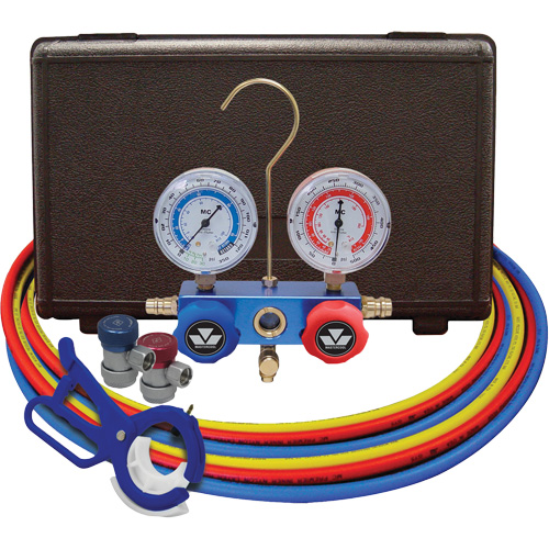 Jeu de manom&egrave;tres collecteurs pour automobile avec coupleurs manuels et robinet perce-canette lat&eacute;rale 3 en 1 Stor-it Systems