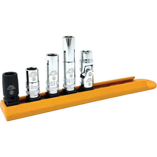Chrome Finish Socket Set with Rail, 5 Pieces, 1/4" Drive Size Stor-it Systems