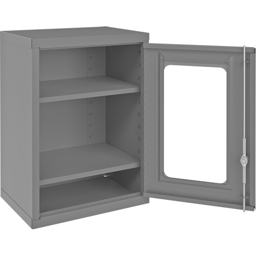 Armoire de rangement murale avec portes transparentes, 26-15/16" h x 18-1/8" la x 13-11/16" p, 2 tablettes, Acier, Gris Stor-it Systems