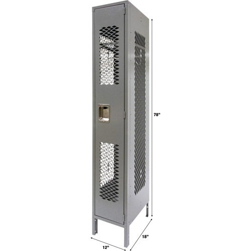 Vented Lockers, 12" x 18" x 78", Steel, Grey, Knocked Down, Perforated Stor-it Systems