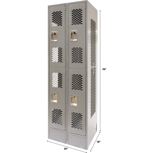 Casiers ventil&eacute;s, 2 niveaux, Bloc de 2, 24" x 18" x 78", Acier, Gris, D&eacute;mont&eacute;, Perfor&eacute; Stor-it Systems