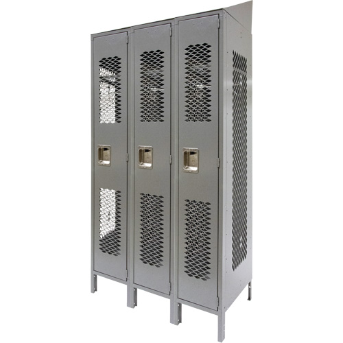 Casiers ventil&eacute;s, Bloc de 3, 36" x 18" x 88", Acier, Gris, D&eacute;mont&eacute;, Perfor&eacute; Stor-it Systems