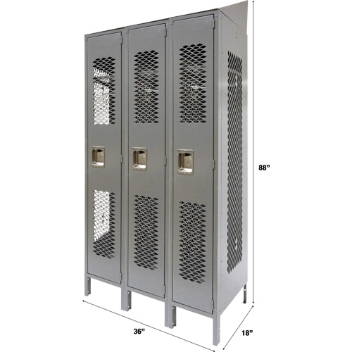 Casiers ventil&eacute;s, Bloc de 3, 36" x 18" x 88", Acier, Gris, D&eacute;mont&eacute;, Perfor&eacute; Stor-it Systems