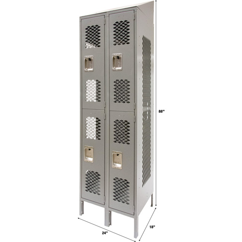 Casiers ventil&eacute;s, 2 niveaux, Bloc de 2, 24" x 18" x 88", Acier, Gris, D&eacute;mont&eacute;, Perfor&eacute; Stor-it Systems