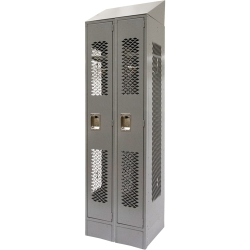 Vented Lockers, Bank of 2, 24" x 18" x 88", Steel, Grey, Knocked Down, Perforated Stor-it Systems
